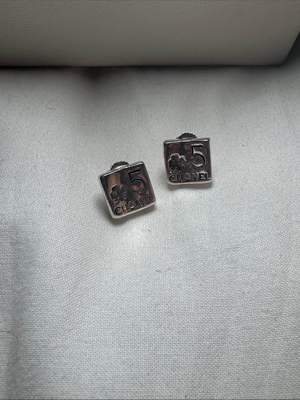 Chanel Silver Tone '5' Square Logo earrings  - Silver